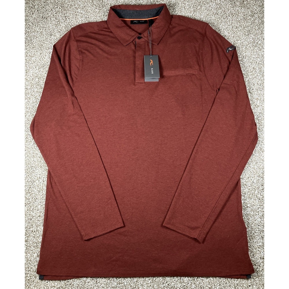 KJUS Men's Inverness Long Sleeve Polo Shirt Rust Cashmere Blend Size 56 2XL NEW